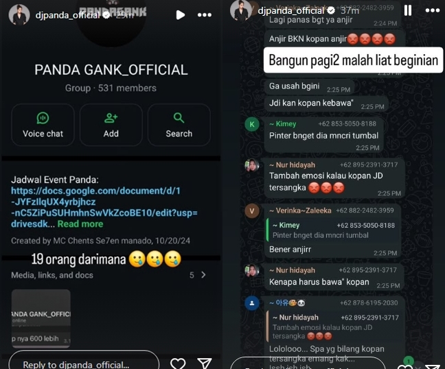 Story DJ Panda di Instagramnya. 